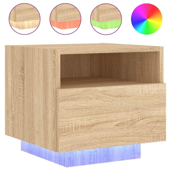 vidaXL Table de chevet avec lumières LED chêne sonoma 40x39x37 cm