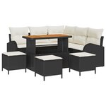 Ensemble de canapés de jardin de 9 pièces avec coussins Noir Poly Rotin Acacia
