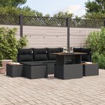 Ensemble de 7 Pièces de Canapés de Jardin avec Coussins Rotin Noir Poly