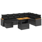 vidaXL Salon de jardin 9 Pièces avec coussins noir résine tressée