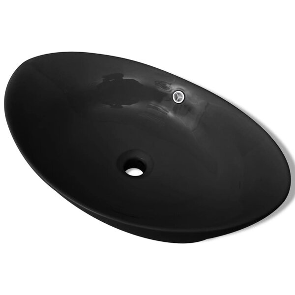 vidaXL Lavabo ovale en céramique noir avec trop plein 59 x 38 5 cm