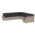 vidaXL Salon de jardin avec coussins 10 Pièces gris clair résine tressée