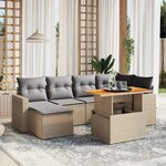 vidaXL Salon de jardin avec coussins 7 Pièces beige résine tressée