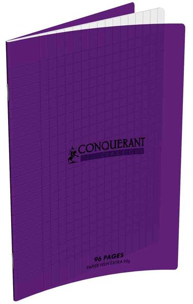 Cahier 24 x 32 96 pages grands carreaux couverture polypro violet CONQUÉRANT