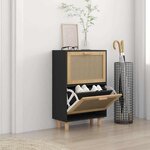 vidaXL Armoire à chaussures Noir 52x25x80 cm Bois d'ingénierie/rotin