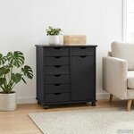 vidaXL Cabinet roulant 63 5 x 39 x 65 5 cm Bois de Pin Massif Noir