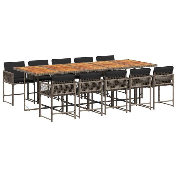 vidaXL Ensemble à manger de jardin 11Pièces avec coussins gris poly rotin