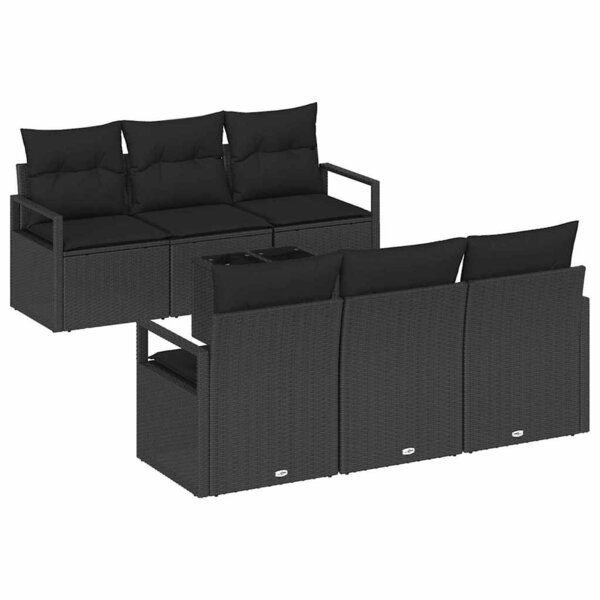vidaXL Ensemble de canapé de jardin avec coussin 7 Pièces Noir polyrotin