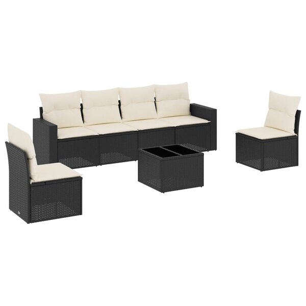 vidaXL Salon de jardin 7 Pièces avec coussins noir résine tressée
