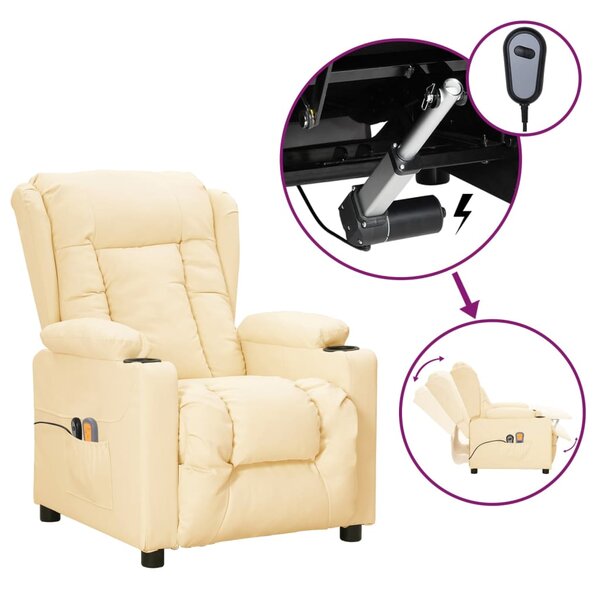 vidaXL Fauteuil de massage électrique Crème Similicuir