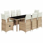 vidaXL Ensemble de bistro de jardin 9 Pièces coussins beige poly rotin