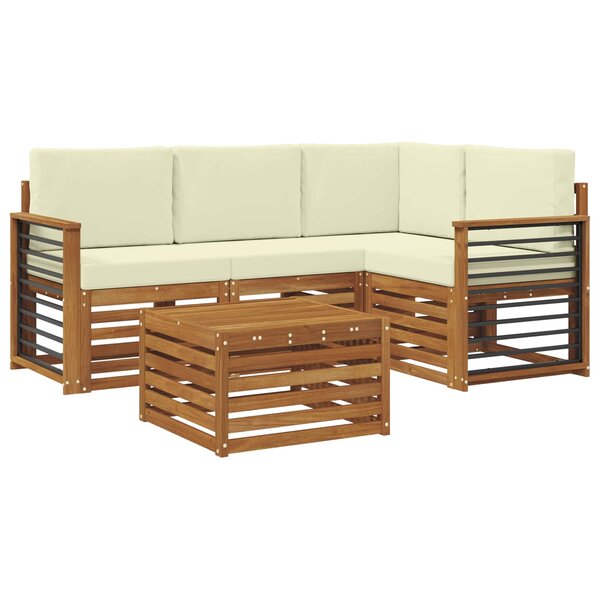 vidaXL Ensemble de canapés d'extérieur 5 pc Naturel et Crème Polyester