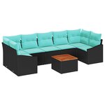 vidaXL Ensemble de canapé de jardin avec coussin 8 Pièces Noir Poly rotin