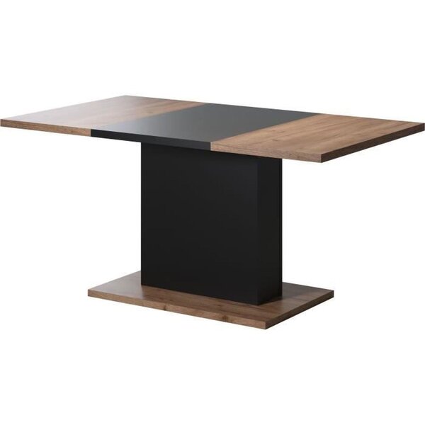 Table à manger KENDO 6 personnes - Mélamine chêne ambré et noir mat - 160 x 80 x 76 cm