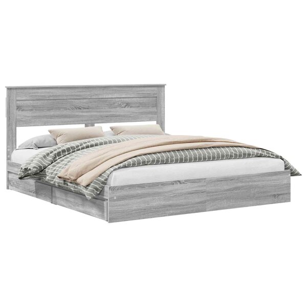 vidaXL Lit de Rangement Gris Sonoma 200 x 200 cm Bois d'ingénierie