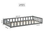 Lit enfant Montessori 90x200cm gris avec matelas et barrières