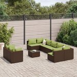 vidaXL Salon de jardin 10 Pièces avec coussins marron résine tressée