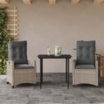 vidaXL Ensemble à manger de jardin 3Pièces coussins gris clair poly rotin