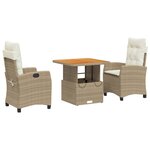 vidaXL Ensemble à manger de jardin et coussins 3 Pièces Beige poly rotin