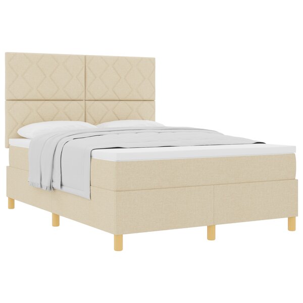 vidaXL Lit Box Spring avec matelas crème 160x200 cm en tissu