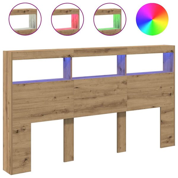 vidaXL Armoire tête de lit avec LED chêne artisanal 180x17x102 cm