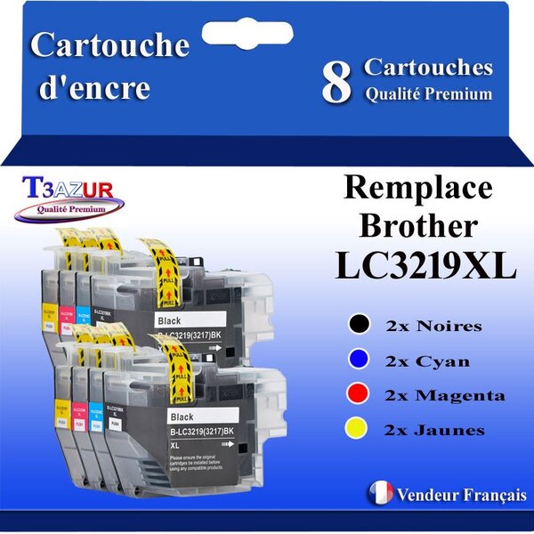 T3AZUR Lot de 8 Cartouches compatibles avec Brother LC3217 / LC3219XL pour Brother MFC-J6535DW  MFC-J6535DW XL  MFC-J6730DW