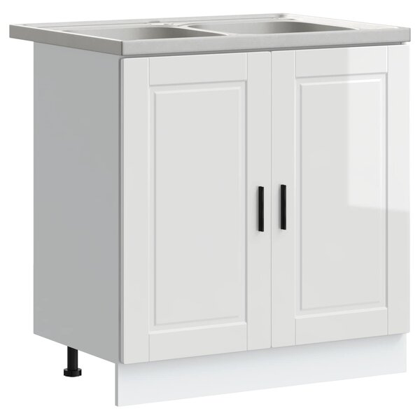vidaXL Meuble sous évier Porto 2 Pièces Blanc Bois d'ingénierie