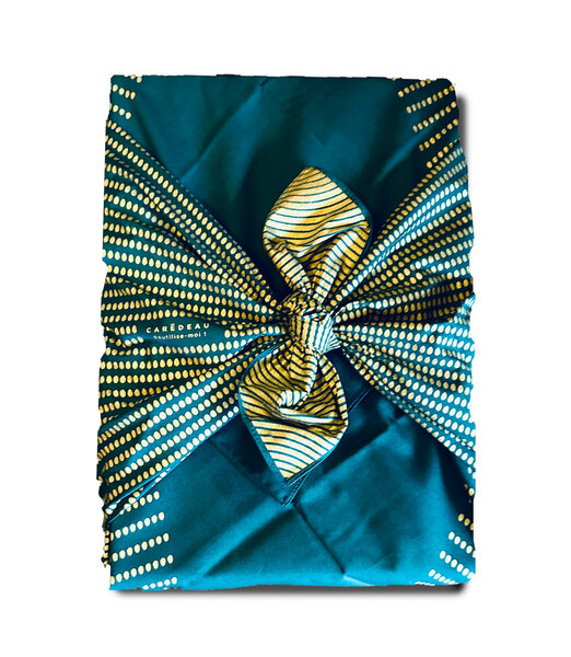 Furoshiki La Poule aux Œufs d'Or Vert Sapin – Emballage Cadeau Réutilisable Coton Recyclé – Taille L 85x85 cm
