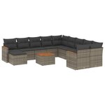 vidaXL Salon de jardin avec coussins 12 Pièces gris résine tressée