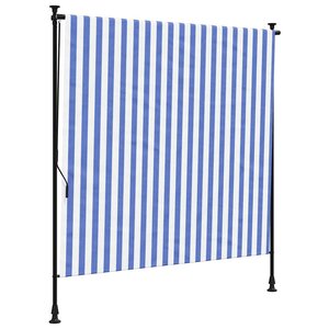 vidaXL Store roulant d'extérieur bleu et blanc 200x270 cm tissu acier