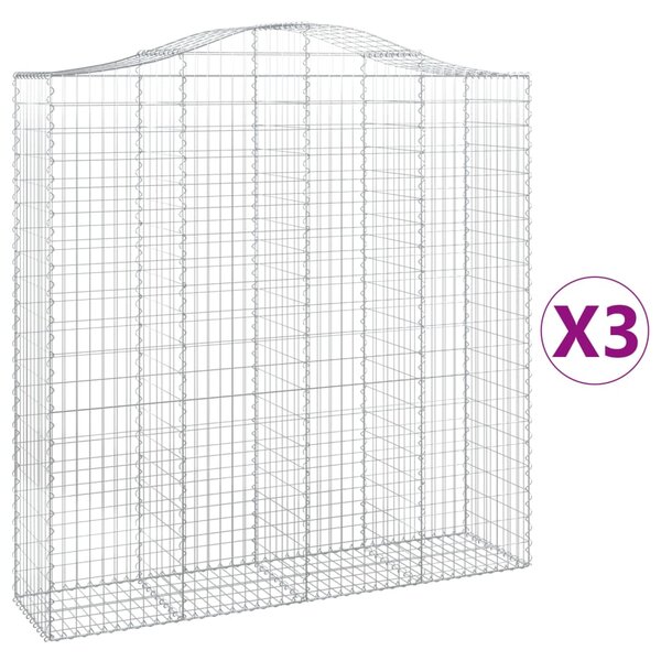 vidaXL Paniers à gabions arqués 3 Pièces 200x50x200/220 cm Fer galvanisé