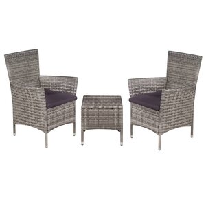 vidaXL Mobilier de bistro 3 Pièces Résine tressée Gris