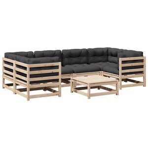 vidaXL Salon de jardin 7 Pièces avec coussins bois de pin massif