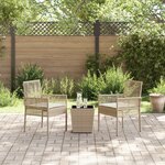 Ensemble Bistro de Jardin 3 Pièces avec Coussins Beige en Poly Rattan