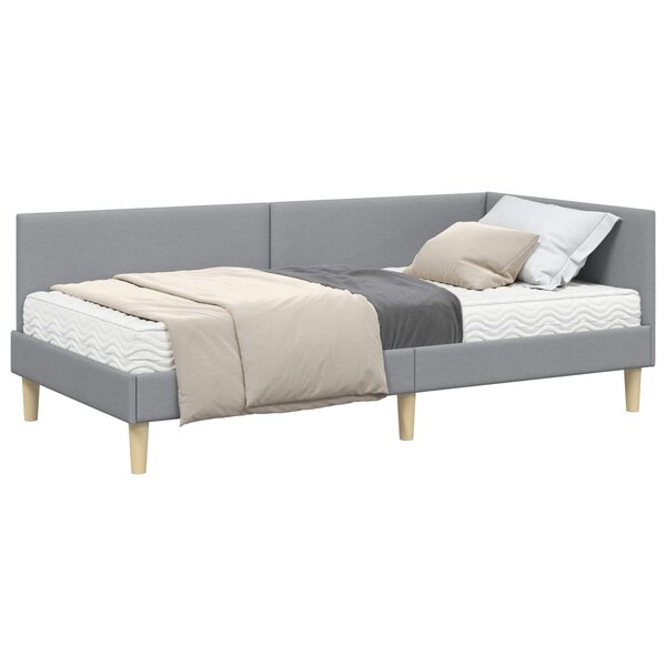 vidaXL Cadre de lit d'angle avec matelas Autre 2 Pièces Gris clair tissu