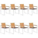 vidaXL Chaises de jardin 8 Pièces avec coussins Bois de teck massif