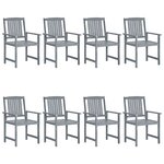 vidaXL Chaises de jardin et coussins lot de 8 Bois acacia solide Gris
