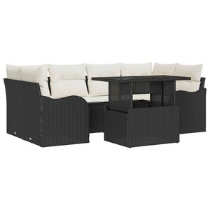 vidaXL Ensemble de canapé de jardin avec coussin 7 Pièces Noir Poly rotin