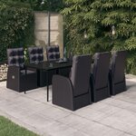 vidaXL Ensemble à manger de jardin avec coussins 7 Pièces Noir
