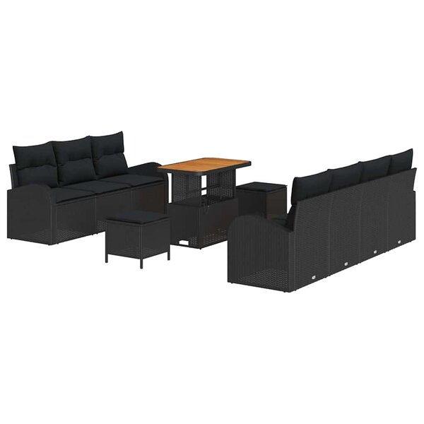 vidaXL Ensemble de canapé de jardin 10 Pièces Noir Poly rotin