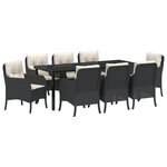 vidaXL Set de salle à manger de jardin 9 pièces avec coussins noir rotin poly