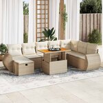 vidaXL Salon de jardin avec coussins 9 Pièces beige résine tressée acacia