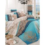 Parure de lit - housse de couette 220 x 240 + 2 taies d'oreiller 60 x 60 coton renforcé - Turquoise
