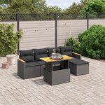 vidaXL Salon de jardin 6 Pièces avec coussins noir résine tressée