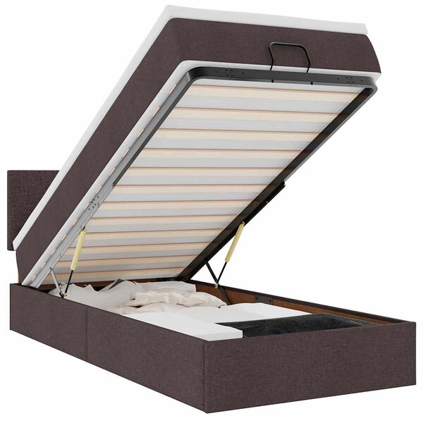 vidaXL Lit ottoman avec matelas et LED marron foncé 90x200 cm tissu