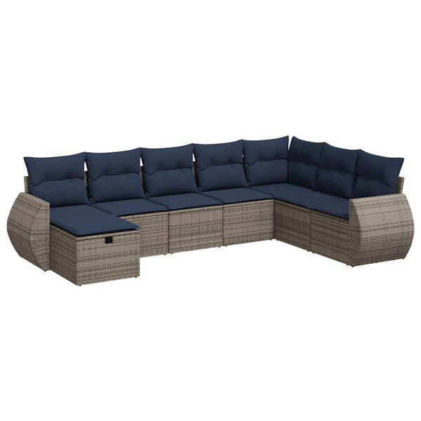 vidaXL Salon de jardin 8 Pièces avec coussins gris résine tressée
