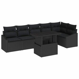 vidaXL Ensemble de canapé de jardin avec coussin 7 Pièces Noir polyrotin