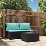 vidaXL Salon de jardin 3 Pièces avec coussins Noir Résine tressée