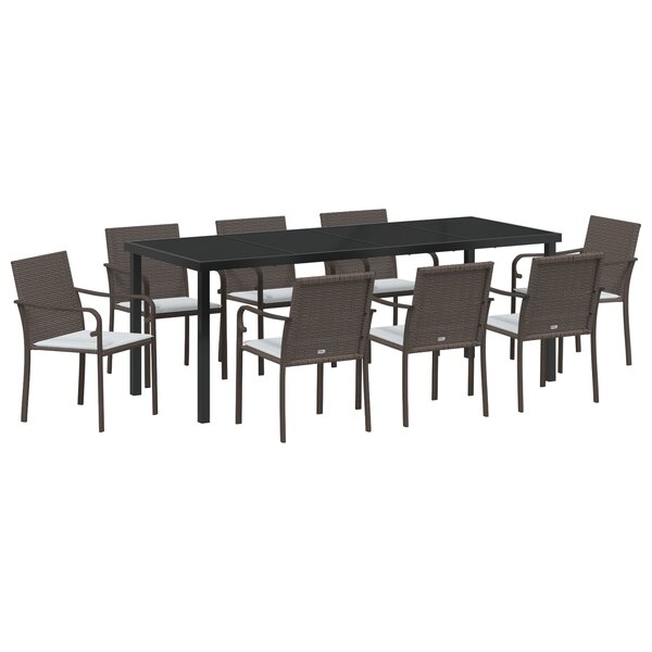 Set de jardin 9 pièces avec coussins en rotin marron