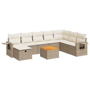 vidaXL Salon de jardin avec coussins 9 Pièces beige résine tressée
